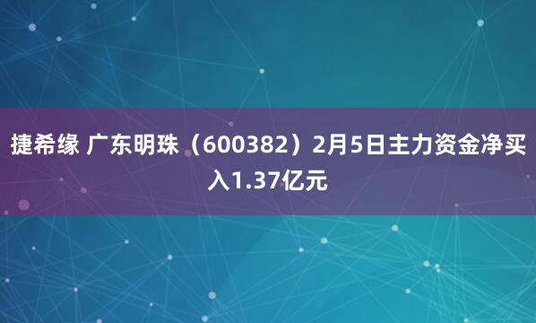 捷希缘 广东明珠（600382）2月5日主力资金净买入1.37亿元